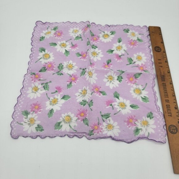 Vintage Purple Flower Floral Daisy Scalloped Border Hankie Handkerchief EUC - Picture 4 of 5